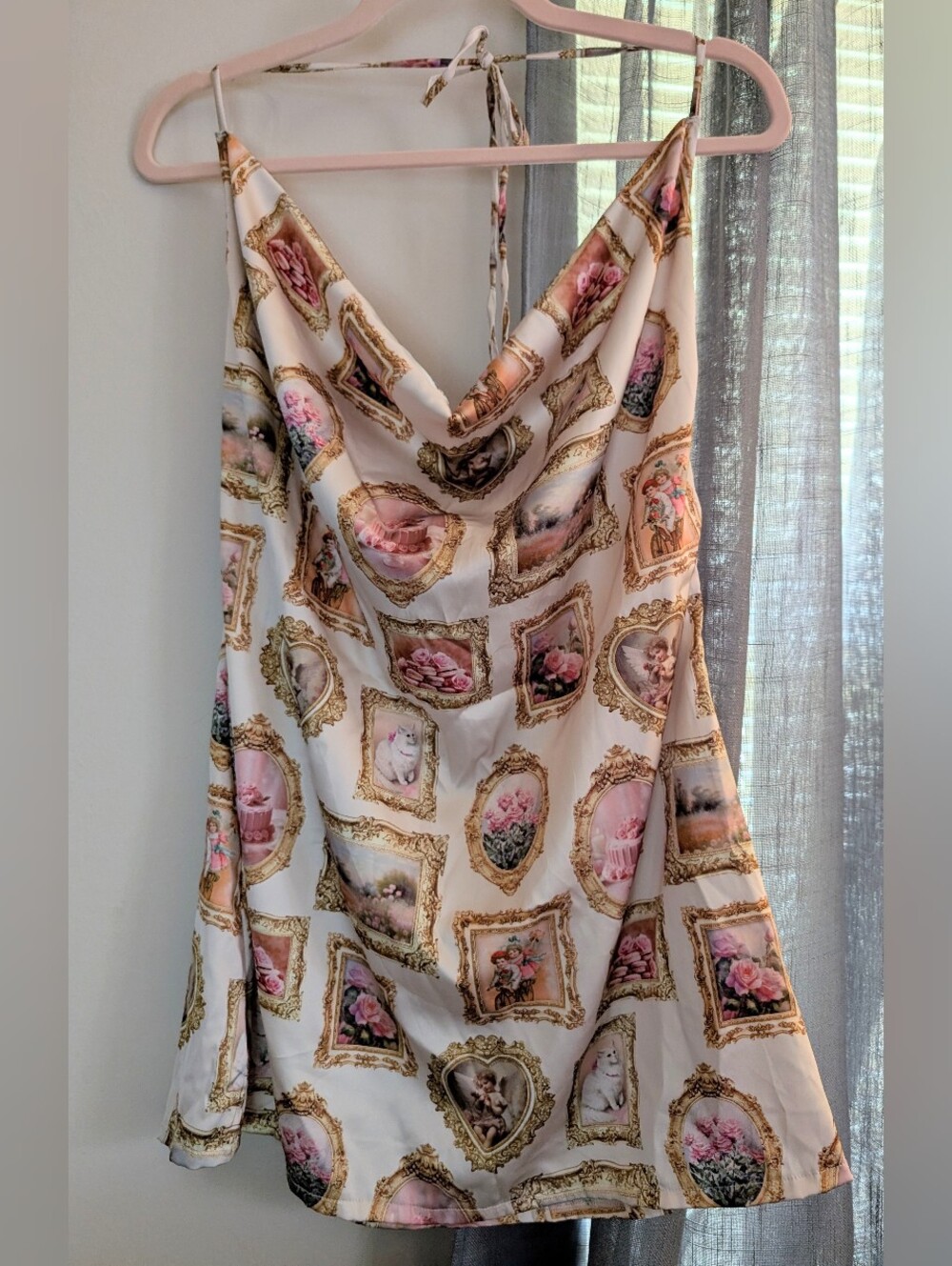 Sugar Thrillz Halter Top Dress Pink Cats Roses Sweets Cupid Satin